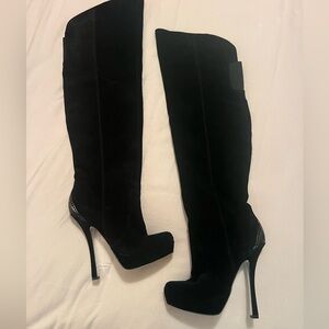 Black Thigh-High Suede Platform Stiletto Boots sz 7